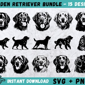 Golden Retriever SVG, Golden Retriever Clipart, Arquivos de corte de cachorro, Silhueta de retriever, Vetor de animal de estimação, Retriever Cricut, Download instantâneo, Png