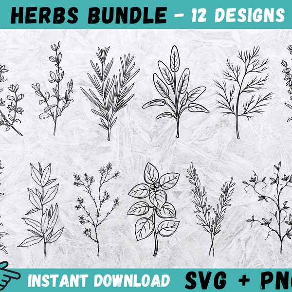 Herbs Svg, Herbs Cricut, Herb Svg, Herb Leaves Svg, Thyme Svg, Kitchen Svg, Garden Svg,Farmhouse Svg,Leaves Svg,Gardening Svg,Plant Cut File