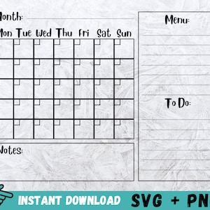 Monthly Calendar SVG, Calendar Cut File, Calendar Svg, Home Decor Svg, Calendar Vector,Home Calendar Svg,Calendar Cricut,Calendar Silhouette