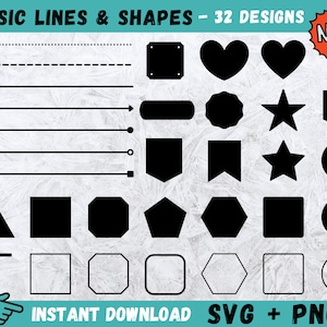 Basic Shapes SVG, Lines Svg, Shapes Cut File, Square Clipart, Shapes Silhouette, Shapes Cricut, Line Cricut, Dotted Line Cricut, Circle Svg