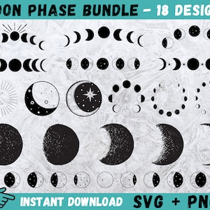 Moon Phase SVG Bundle: Lunar Crescent Clip Art (Digital Download)