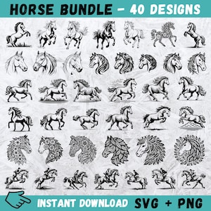 Pferd SVG Bundle, Pferdekopf zwart, Pferd Cricut, Pferd Clipart, Pferd Silhouette, Cricut Dateien, transparenter Hintergrund, sofort Download