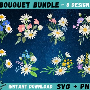 Pacchetto Bouquet Svg, Daisy Svg, Daisy Cricut, Flowers Svg, Floral Svg, Wildflowers Svg, Minimalist Bouquet Svg, Botanical Svg, Plants Svg