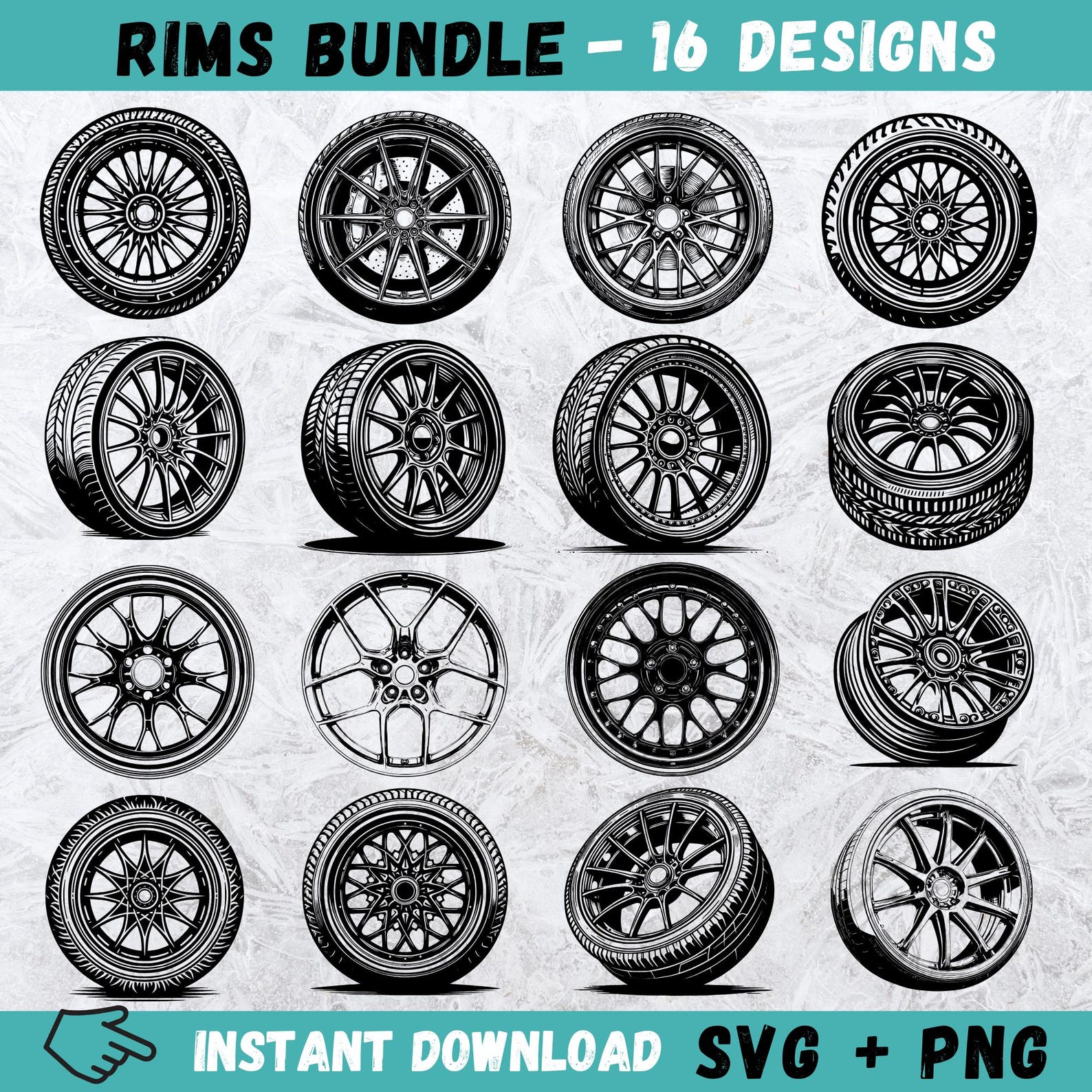 Ford Racing Rim Svg Car Rims Clipart Bundle: 16 PNG & SVG Vector Designs (instant Download ...