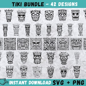 Tiki SVG, Tiki Head Svg, Tribal Svg, pliki do cięcia luau, Totem Svg, Tiki Cricut, Hawajskie Clipart, Pliki do cięcia dla Cricut, Png, Natychmiastowe pobieranie