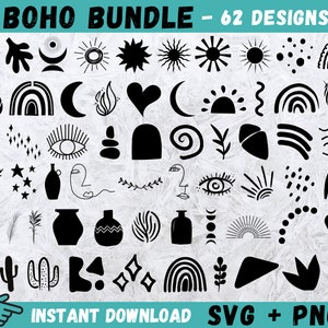 Paquete SVG boho, Svg boho, Svg boho dibujado a mano, paquete Svg abstracto, Svg abstracto, Cricut boho, Svg arcoíris boho, silueta boho, Png, Svg