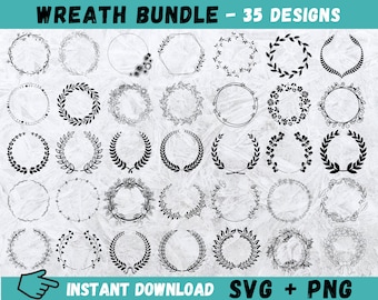 Wreath SVG Bundle: 35 Hand-Drawn Floral Designs (SVG, PNG)