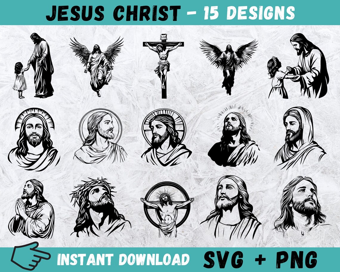 Jesus Christ SVG Bundle: Hand Drawn Christian Clipart (instant Download ...