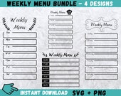 Weekly Menu Planner SVG Bundle: 4 Designs (Digital Download)