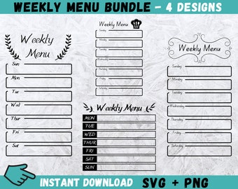 Weekly Menu Svg, Menu Svg, Weekly Menu Planner SVG, Weekly Menu Printable, Meal Planning Svg, Weekly Meals Svg, Svg Weekly Menu, Vector, Png