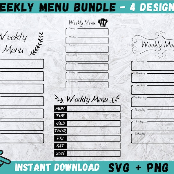 Weekly Menu Svg, Menu Svg, Weekly Menu Planner SVG, Weekly Menu Printable, Meal Planning Svg, Weekly Meals Svg, Svg Weekly Menu, Vector, Png