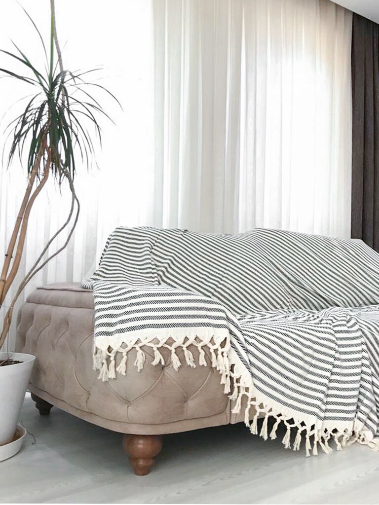 Black Cream Cotton Blanket Throw Blanket Boho Bed Cover Etsy UK