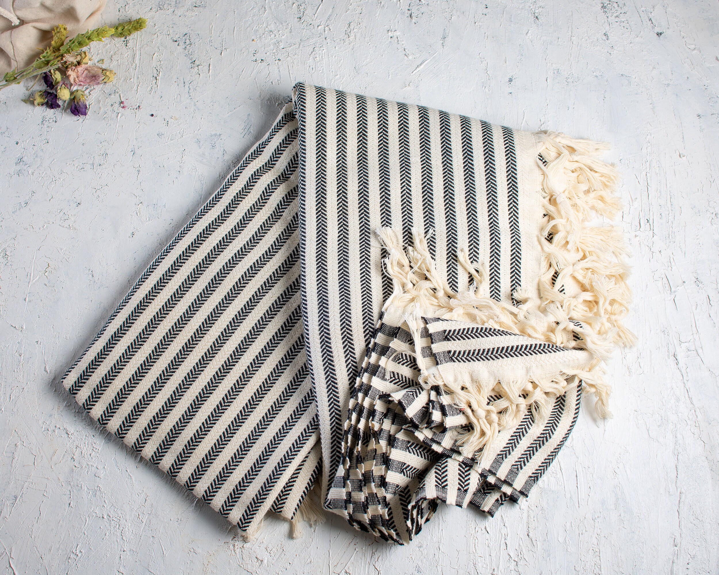 Black Cream Cotton Blanket Throw Blanket Boho Bed Cover Etsy UK