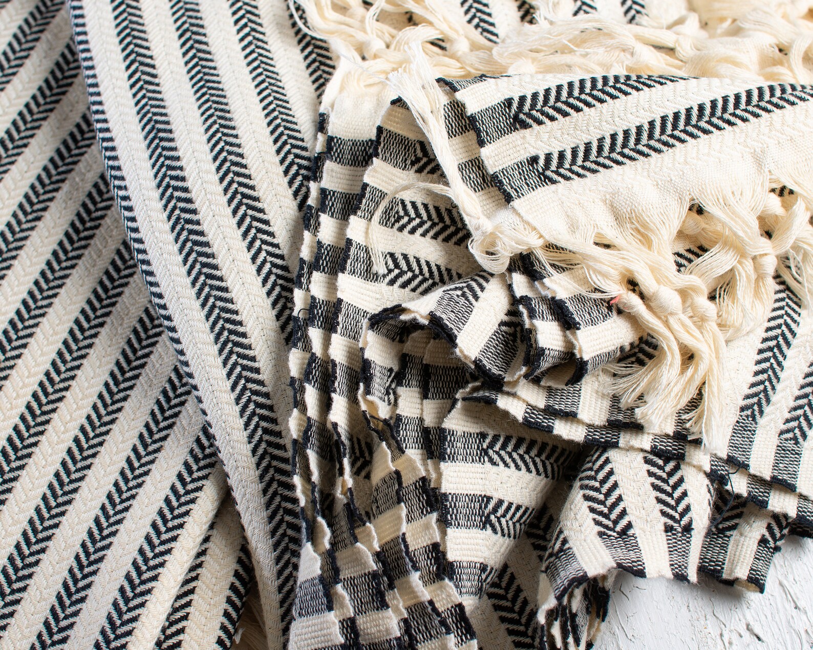 Black cream Cotton blanket throw blanket boho bed cover Etsy