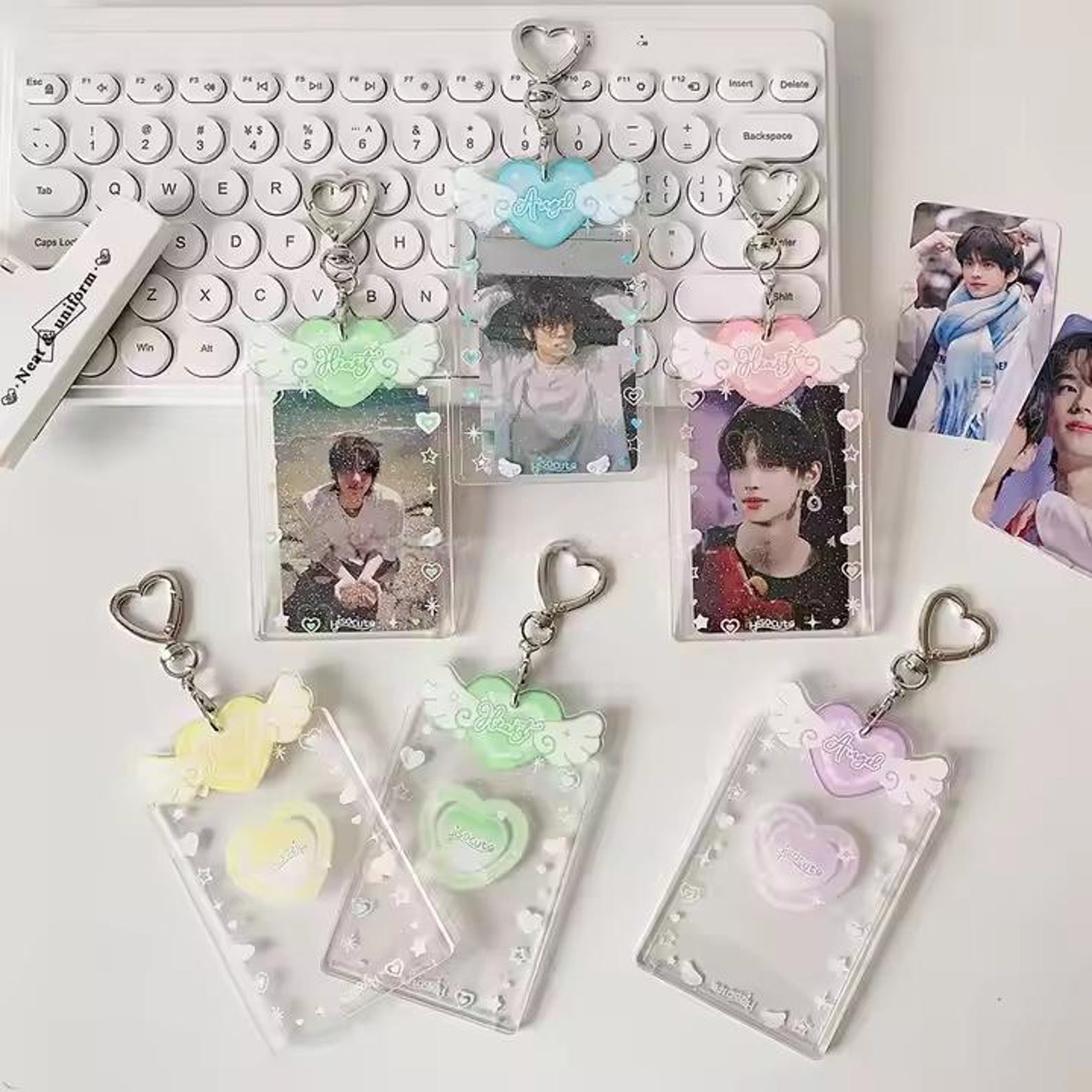 Angel Wings Photocard Holder Keychain - Glitter Acrylic Protector for ...