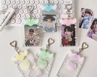 Angel Wings Photocard Holder Keychain - Glitter Acrylic Protector for Photocard