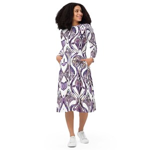 Abstract Print Long Sleeve dress, Women Summer Long Sleeve Elegant dress, Boho  women summer dressAll-over print long sleeve midi dress