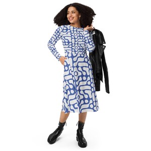Floral  Dress, Boho Summer Dress Abstract Line Art Dress, Fashion Long Sleeveless Dress All-over print long sleeve midi dress