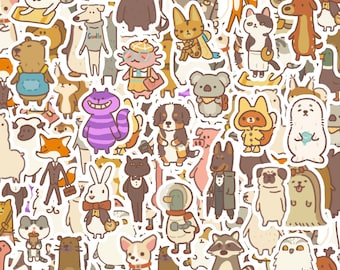 Söta djurrestaurangklistermärken – Kawaii laptopdekaler, 56 st