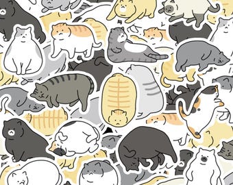 Roliga klistermärken med tjock katt, kawaii-dekaler, laptop, vattenflaska (24 st)