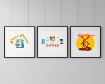 Retro Kitchen Prints: Flour Power Baking Decor (Digital Download)
