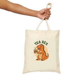 Whimsical T-Rex Tea Tote Bag: Funny Dinosaur Lover Gift