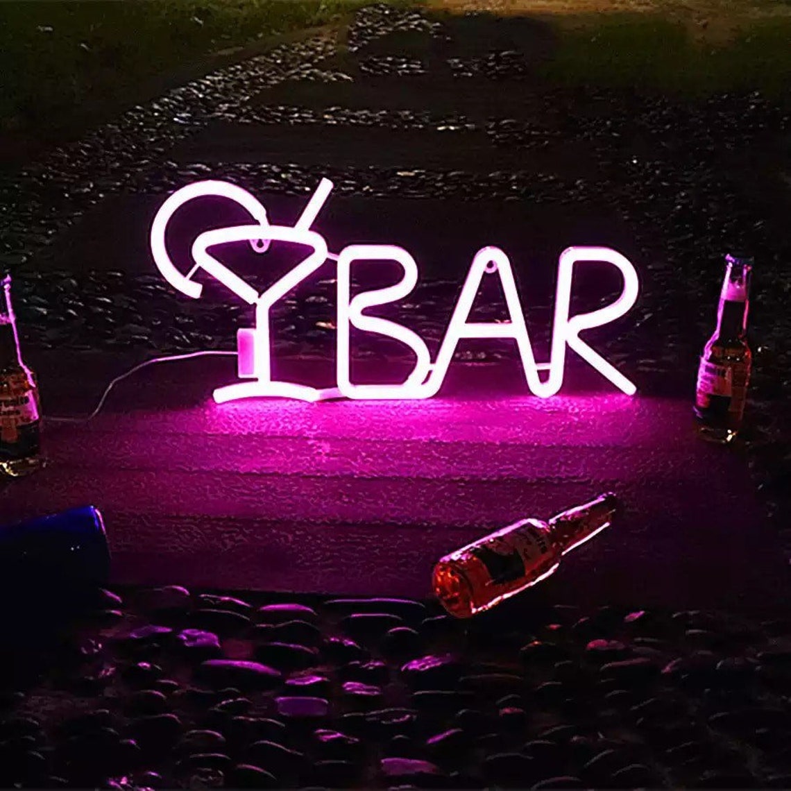 Pink Bar Sign Neon Light Night Light Wall Hanging Light Etsy