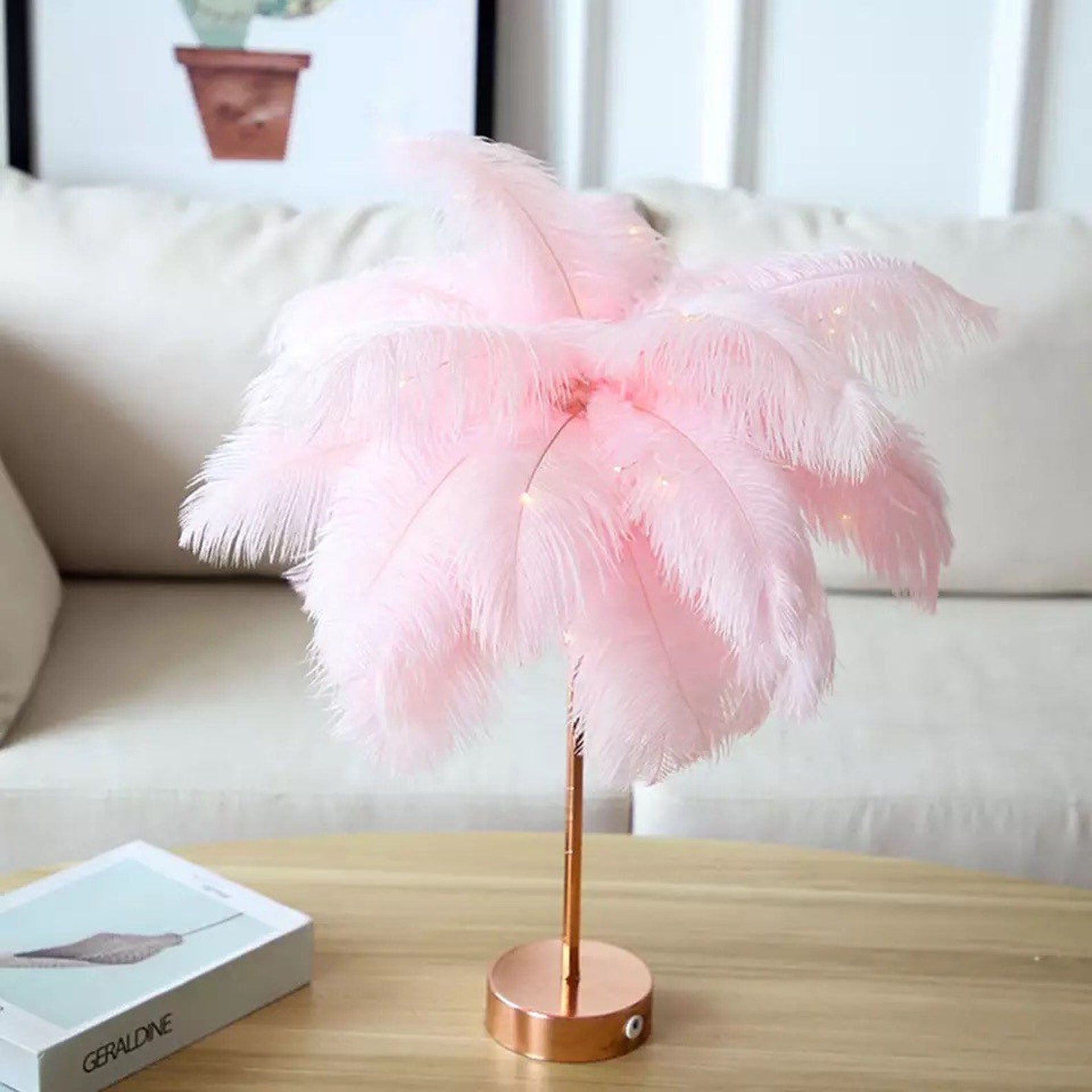 Pink Feather Lamp Pink Lamp Flower Lamp Flower Light Etsy