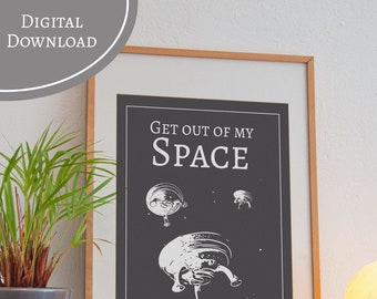 UFO Poster |  Retro Space Wall Art , Digital Download, Poster zum drucken, Sofortiger Download