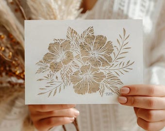 Vintage Map Petunias Greeting Cards: Artisan Floral Note Card Set