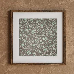 Floral Papercut Art: Mint Green Spring Flowers, 12x12 Wall Decor