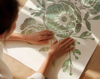 Anemone Flower Art Print: Vintage Map Papercut Giclee
