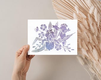 Vintage Map Iris Note Cards: Artisan Floral Greeting Card Set