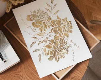 Marigold Map Art Print: Vintage Floral Papercut Giclee