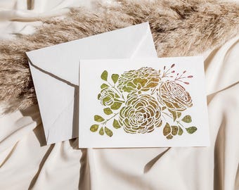 Vintage Map Ranunculus Flower Note Cards: Artisan Paper Art, Set of 10