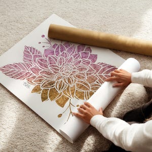 Impresión artística de mapa de flores de dalia: decoración de pared giclée de papel recortado vintage