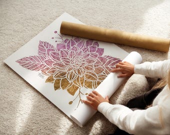 Dahlia Flower Map Art Print: Vintage Papercut Giclee Wall Decor