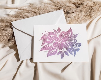 Vintage Map Purple Lily Flower Note Cards: Artisan Paper Art, Set of 10