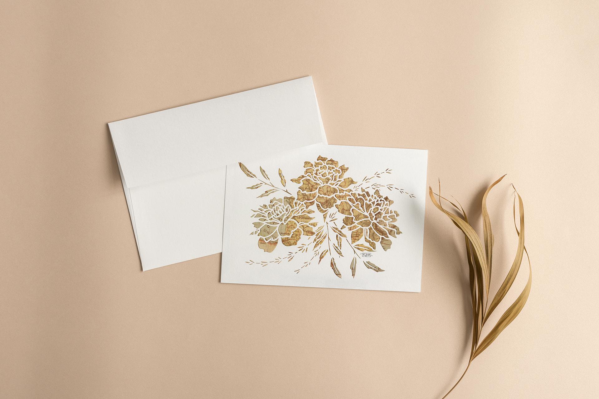 Vintage Map Marigold Flower Note Cards: Artisan Paper Art, Set of 10 - Etsy