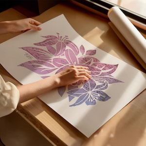 Lilie Blume mit Vintage Karte Fine Art Giclée Druck, Reise Deko, Reise-inspirierte Wandkunst, Papierschnitt Kunstdruck