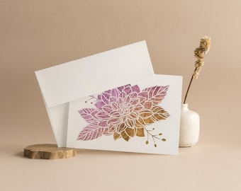 Vintage Map Dahlia Flower Note Cards: Artisan Paper Art, Set of 10