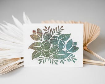 Vintage Map Magnolia & Tulip Note Cards: Artisan Floral Greeting Card Set