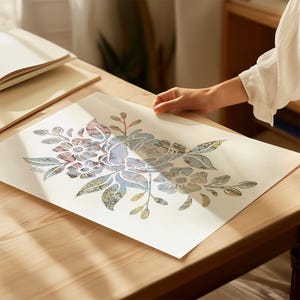 Impresión artística de mapa de peonías: Giclée de papel floral vintage