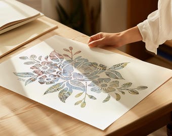 Peony Map Art Print: Vintage Floral Papercut Giclee