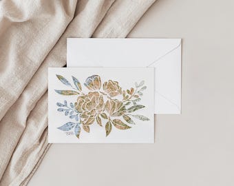 Vintage Map Carnations Greeting Cards: Artisan Floral Note Card Set