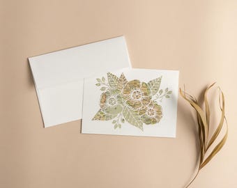 Vintage Map Poppy Flower Note Cards: Artisan Paper Art, Set of 10