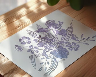 Iris Flower Giclee Print: Vintage Map Papercut Art
