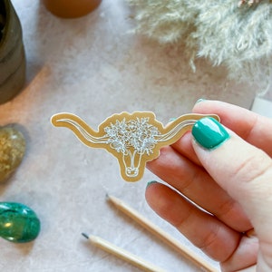 Texas Longhorn Sticker: Flower Crown, Waterproof Vinyl Decal