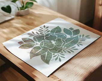 Magnolia Vintage Map Art Print: Travel-Inspired Floral Giclee