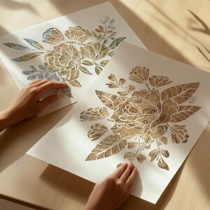 Impression d'art originale en papier découpé, fleur rose avec carte vintage, impression d'art giclée pour une décoration murale inspirée des voyages
